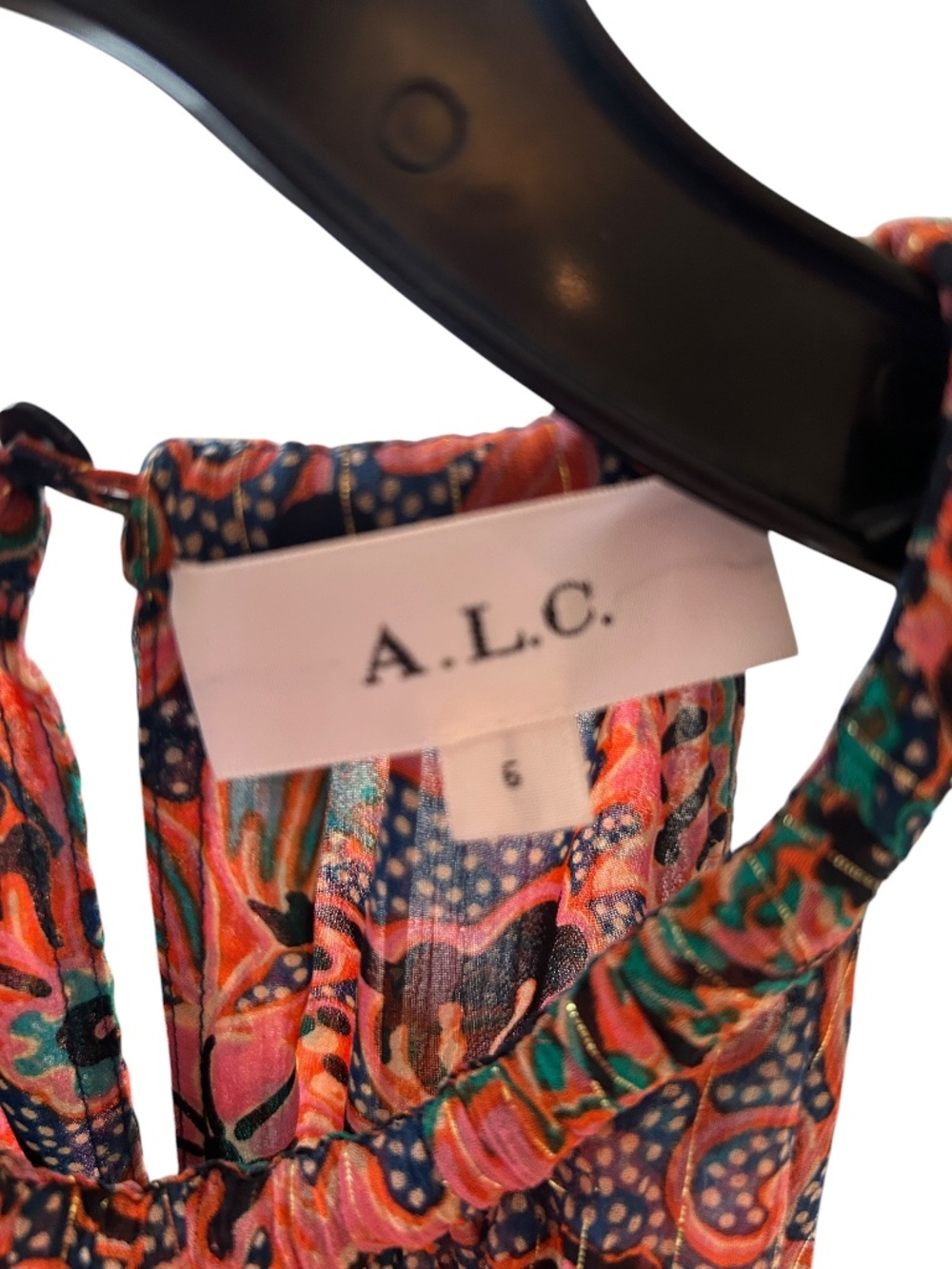 A.L.C. Elara Floral Halter Neck Silk Metallic Wedding Guest Dress Coral - Picture 6 of 6